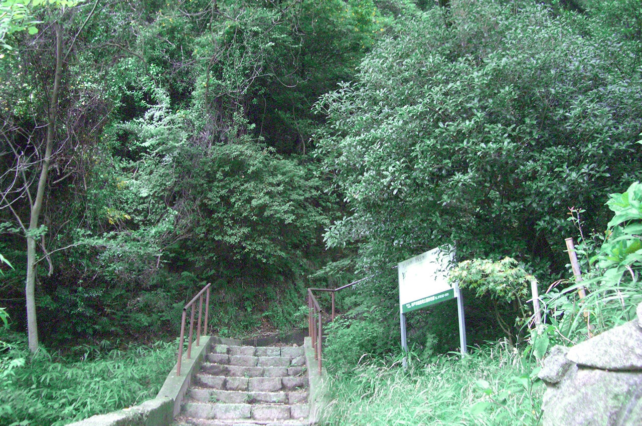 湧き水のすぐ横に六甲山の登山道への入り口が待ち構えています。